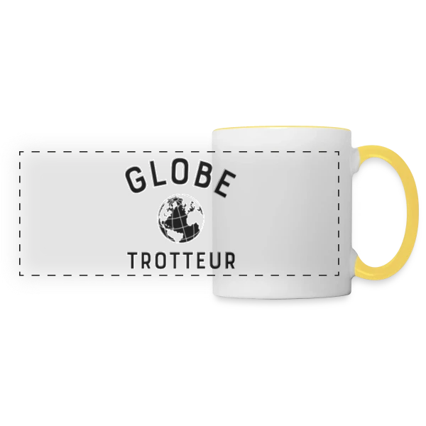 Globe Trotteur Humour sur Mug panoramique contrasté et blanc