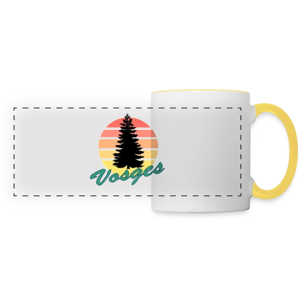 Vosges : Sapin au Coucher de Soleil Vintage sur Mug panoramique contrasté et blanc