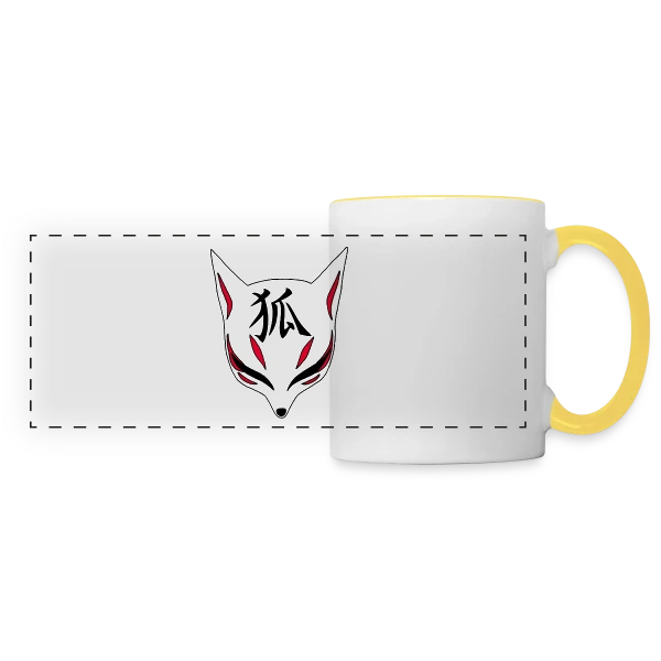 Renard Kitsune Manga & Kanji sur Mug panoramique contrasté et blanc