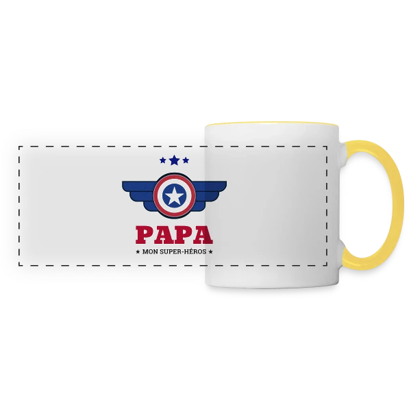 Super Papa Héros sur Mug panoramique contrasté et blanc