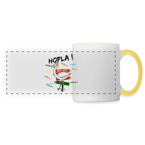Cigogne Hopla Alsace sur Mug panoramique contrasté et blanc