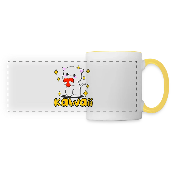 Chat Kawaii Cœur Scintillant sur Mug panoramique contrasté et blanc