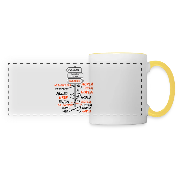 Traduction Alsacien Hopla sur Mug panoramique contrasté et blanc