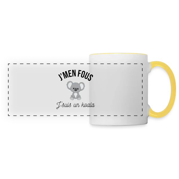 "J'm'en Fous, J'suis un Koala" - Humour Décontracté sur Mug panoramique contrasté et blanc