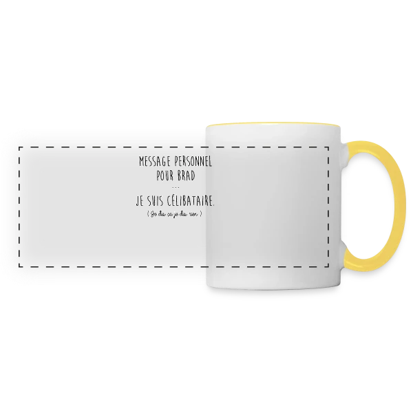 Humour "Je Suis Célibataire" sur Mug panoramique contrasté et blanc