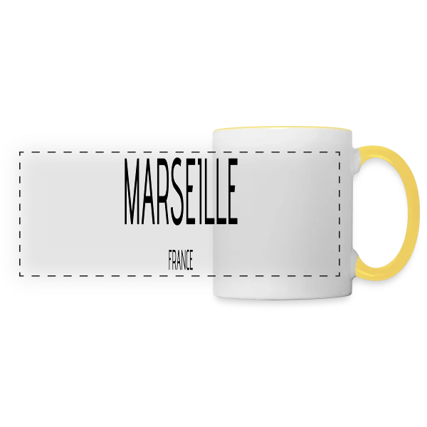 Marseille France Typographie sur Mug panoramique contrasté et blanc