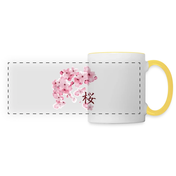 Sakura : Fleurs de Cerisier Japonaises sur Mug panoramique contrasté et blanc