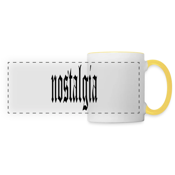 Typographie Gothique "Nostalgia" sur Mug panoramique contrasté et blanc