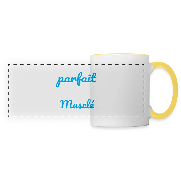Musculation : Pas Parfait, Mais Musclé ! Humour Fitness sur Mug panoramique contrasté et blanc