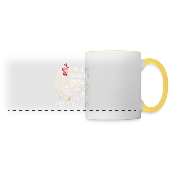 L'Homme Qui Murmure à l'Oreille des Poulets sur Mug panoramique contrasté et blanc