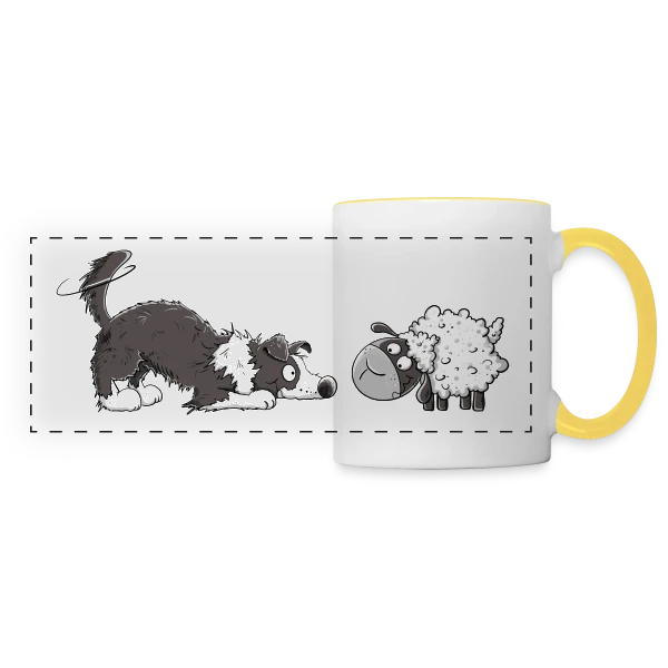 Border Collie et son Mouton Rigolo - Humour Chien sur Mug panoramique contrasté et blanc