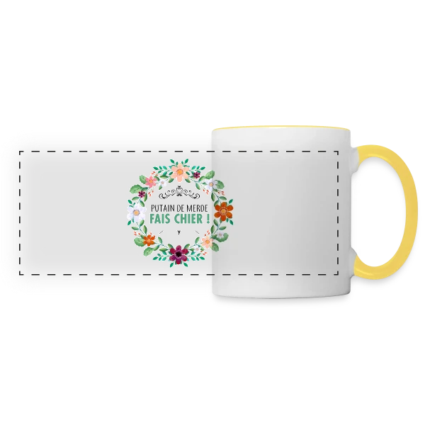 Coup de Gueule Fleuri sur Mug panoramique contrasté et blanc