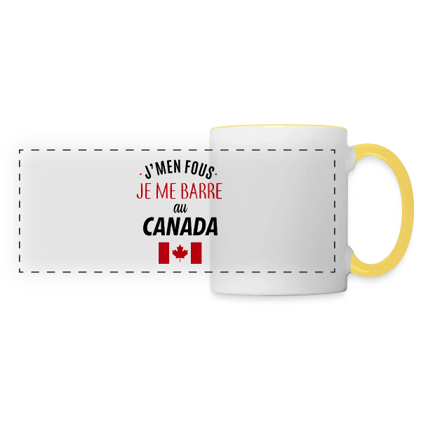 J'men fous, je me barre au Canada ! sur Mug panoramique contrasté et blanc