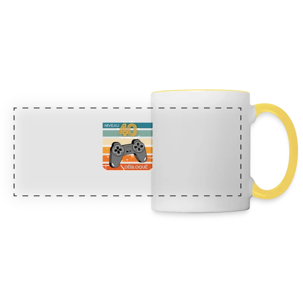 Anniversaire 40 Ans Gamer Niveau 40 Humour sur Mug panoramique contrasté et blanc