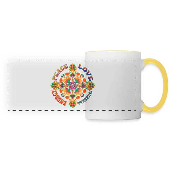 Mandala Psychédélique Peace Love sur Mug panoramique contrasté et blanc