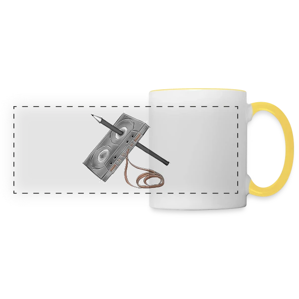 Cassette et Crayon Esquisse sur Mug panoramique contrasté et blanc