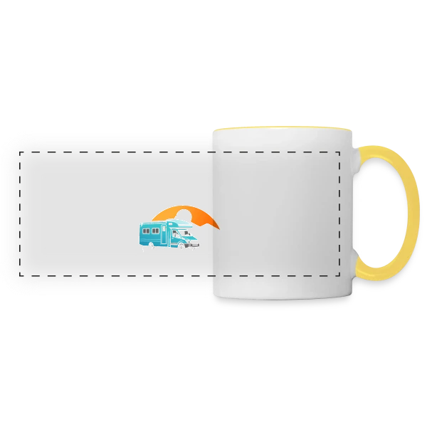 Retraité et Camping-car : Ne Jamais Sous-estimer ! sur Mug panoramique contrasté et blanc