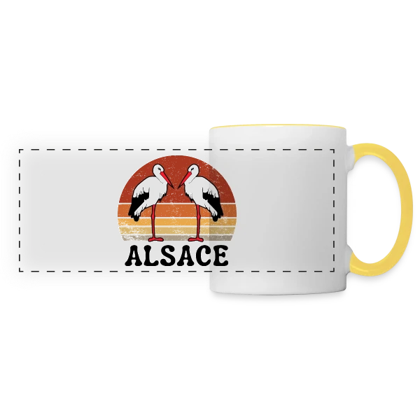 Cigognes Alsace Rétro Sunset sur Mug panoramique contrasté et blanc