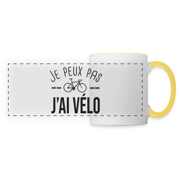 Je Peux Pas J'ai Vélo - Humour Cycliste sur Mug panoramique contrasté et blanc