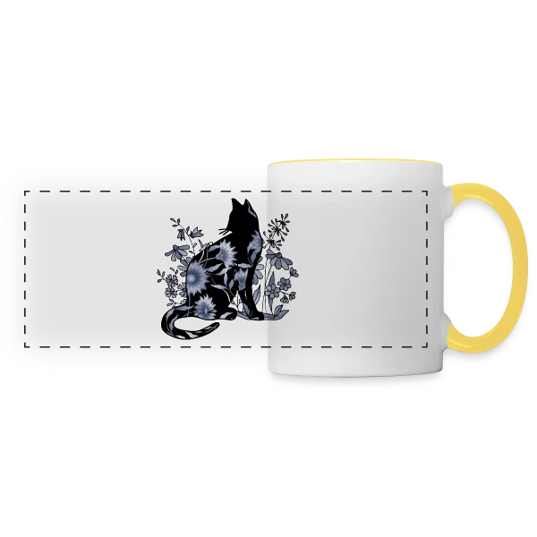Chat Fleuri Élégant sur Mug panoramique contrasté et blanc