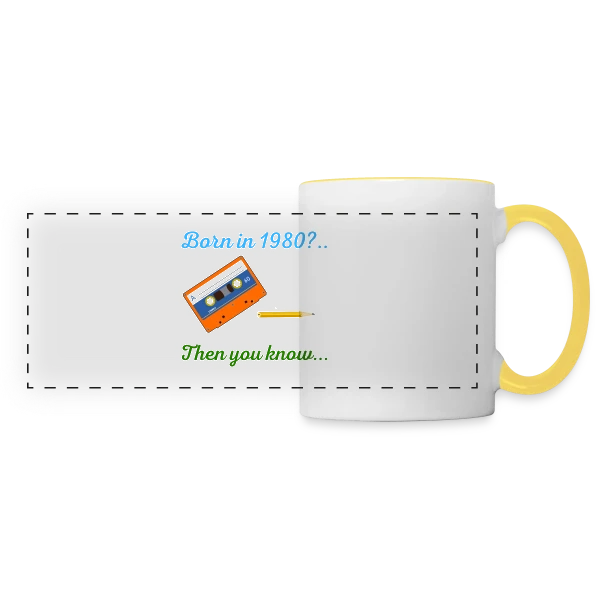 Né en 1980 Cassette sur Mug panoramique contrasté et blanc
