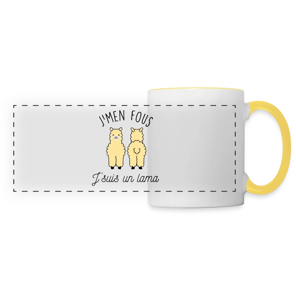 "J'men fous j'suis un lama" - Humour Décalé sur Mug panoramique contrasté et blanc
