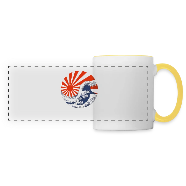 La Grande Vague de Kanagawa & Soleil Levant Yin-Yang sur Mug panoramique contrasté et blanc