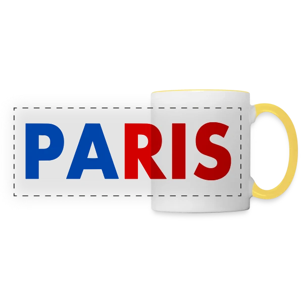 Paris Tricolore Typographie sur Mug panoramique contrasté et blanc