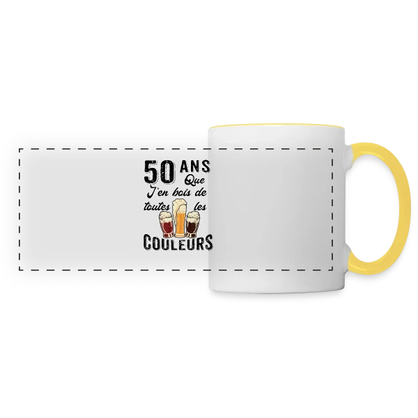 50 Ans Toutes les Couleurs de Bière sur Mug panoramique contrasté et blanc