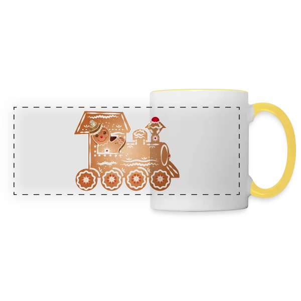 Bonhomme en Pain d'Épices Conducteur de Train de Noël sur Mug panoramique contrasté et blanc
