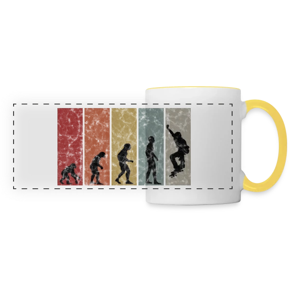 Évolution Rétro Skateboarder sur Mug panoramique contrasté et blanc