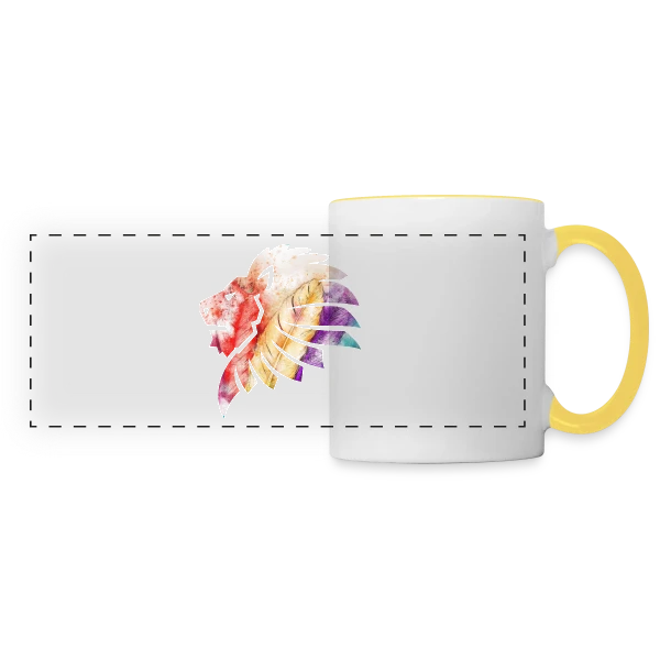 Lion Plumes Aquarelle sur Mug panoramique contrasté et blanc