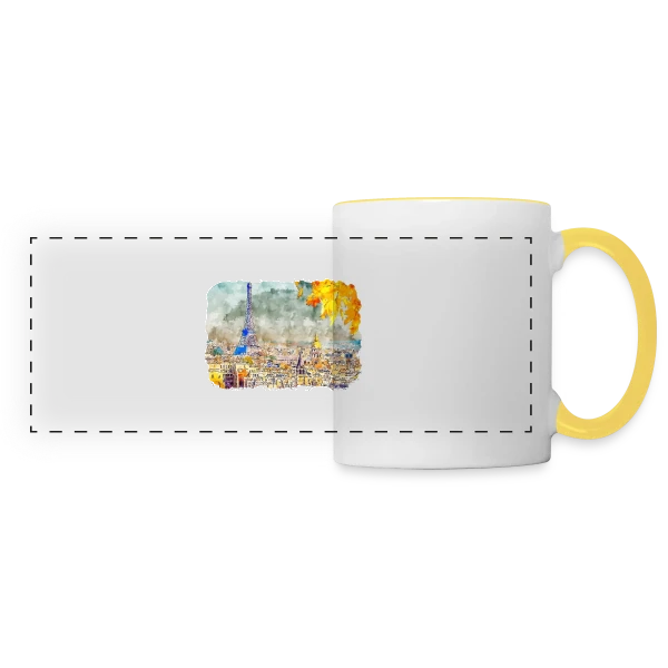 Paris Aquarelle Automnale sur Mug panoramique contrasté et blanc