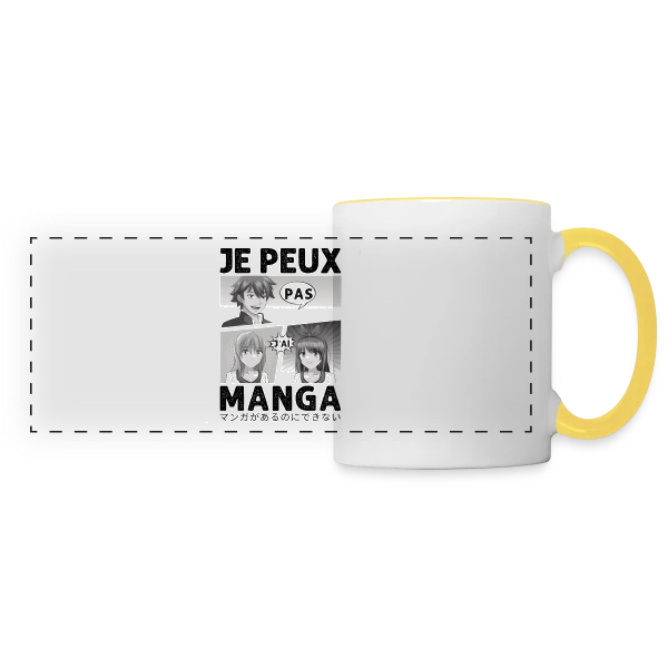 Je peux pas, j'ai manga : l'excuse parfaite pour les Otakus sur Mug panoramique contrasté et blanc