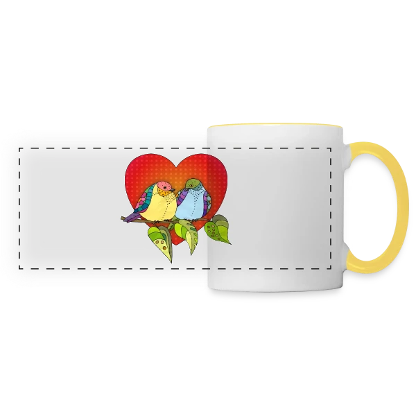 Oiseaux Amoureux Cœur sur Mug panoramique contrasté et blanc