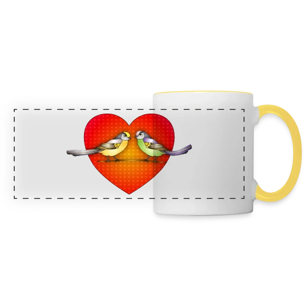 Oiseaux Amoureux Cœur sur Mug panoramique contrasté et blanc