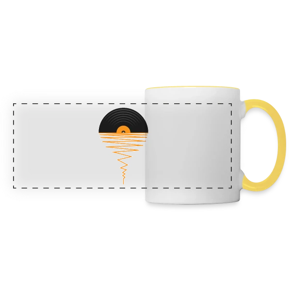 Collectionneur de Vinyles Coucher de Soleil sur Mug panoramique contrasté et blanc