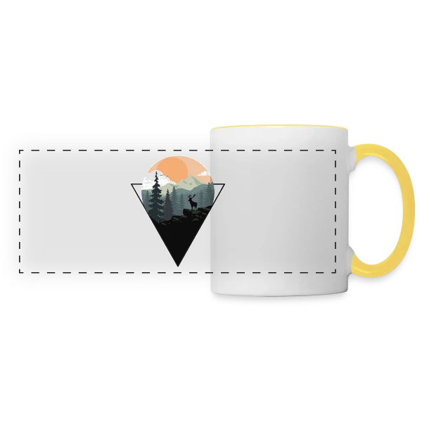 Paysage Montagne Cerf Géométrique sur Mug panoramique contrasté et blanc