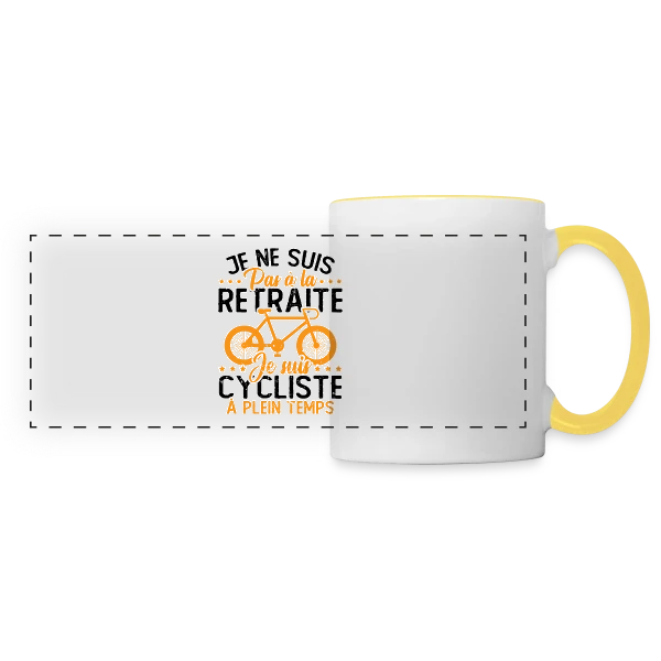 Pas à la Retraite, Cycliste à Temps Plein sur Mug panoramique contrasté et blanc