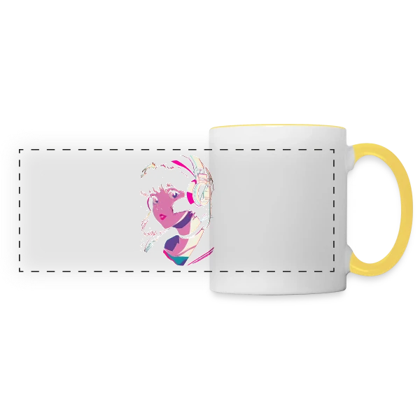 Fille Anime Esthétique Lo-Fi J-Pop sur Mug panoramique contrasté et blanc