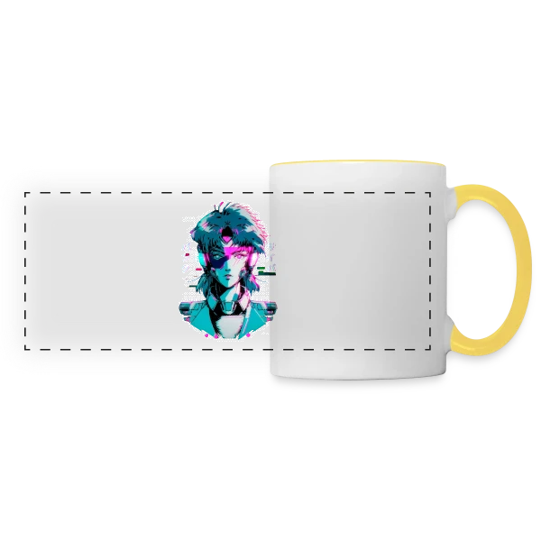 Cyberpunk Anime Girl : Esthétique Glitch Années 80 sur Mug panoramique contrasté et blanc