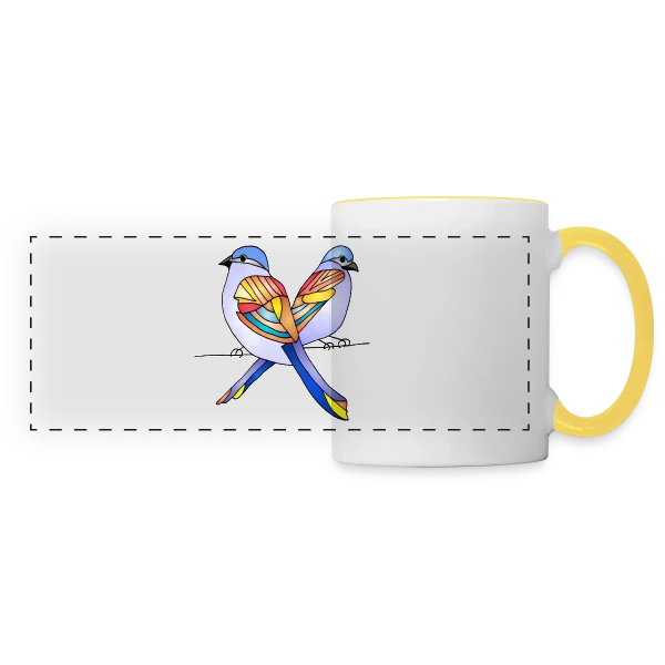 Duo Oiseaux Colorés sur Mug panoramique contrasté et blanc