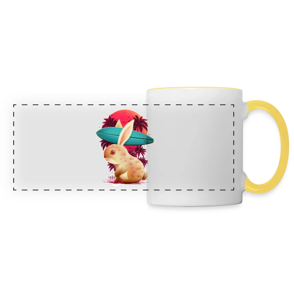 Lapin Surfeur Estival sur Mug panoramique contrasté et blanc