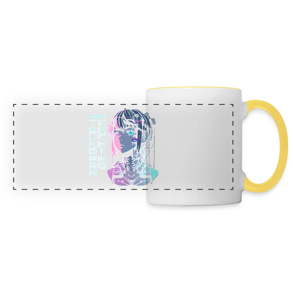 Tsundere Cyborg Neon Glitch Anime sur Mug panoramique contrasté et blanc