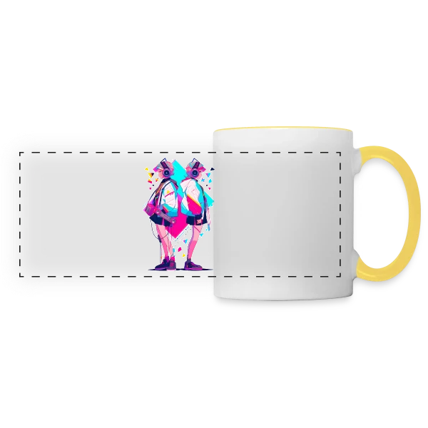 Jumelles Anime Rétro Neon 80s/90s Musique sur Mug panoramique contrasté et blanc