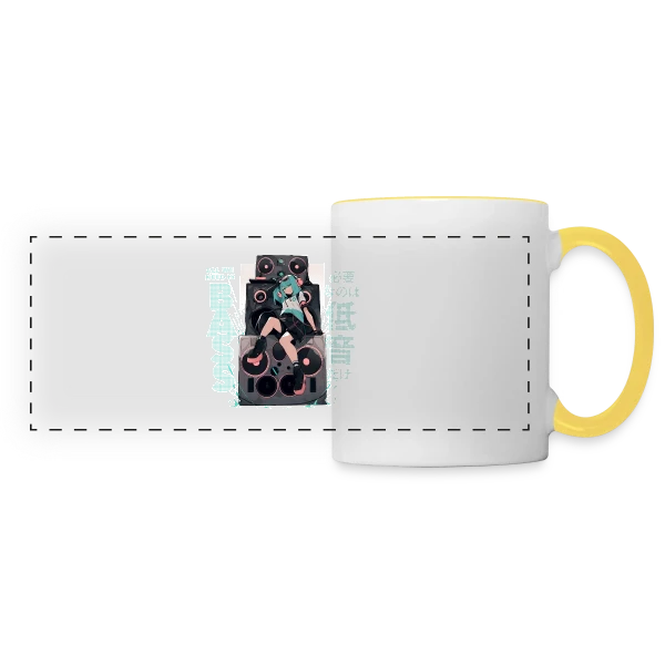 Fille Anime et Tour de Haut-parleurs - All We Need is Bass sur Mug panoramique contrasté et blanc