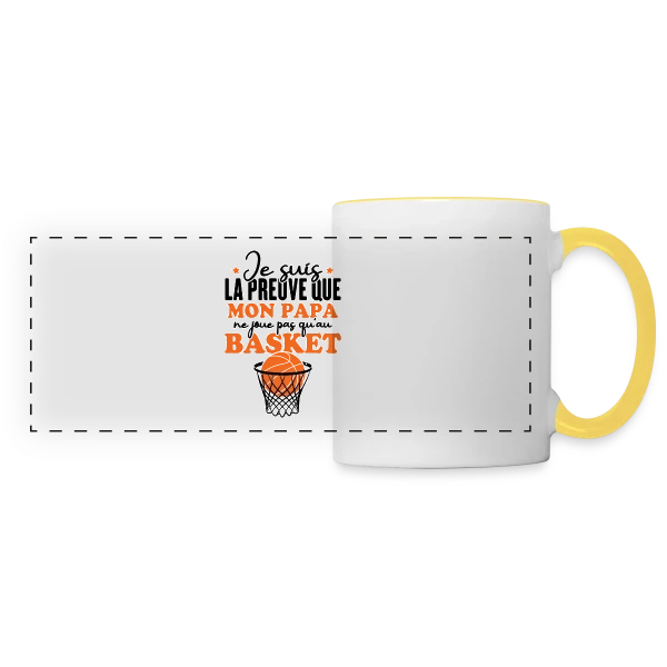 Je suis la Preuve que Papa ne joue pas QU'au Basket sur Mug panoramique contrasté et blanc