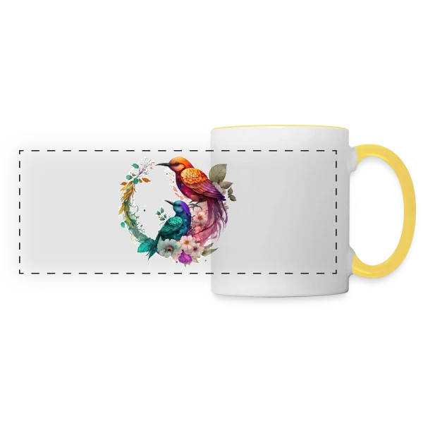Oiseaux du Paradis Fleuris sur Mug panoramique contrasté et blanc