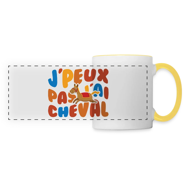 J'peux Pas J'ai Cheval Humour sur Mug panoramique contrasté et blanc