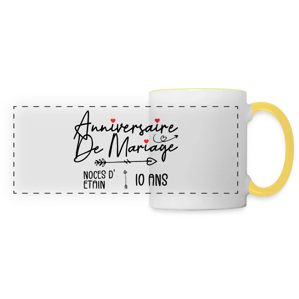 Anniversaire Mariage Noces Étain sur Mug panoramique contrasté et blanc